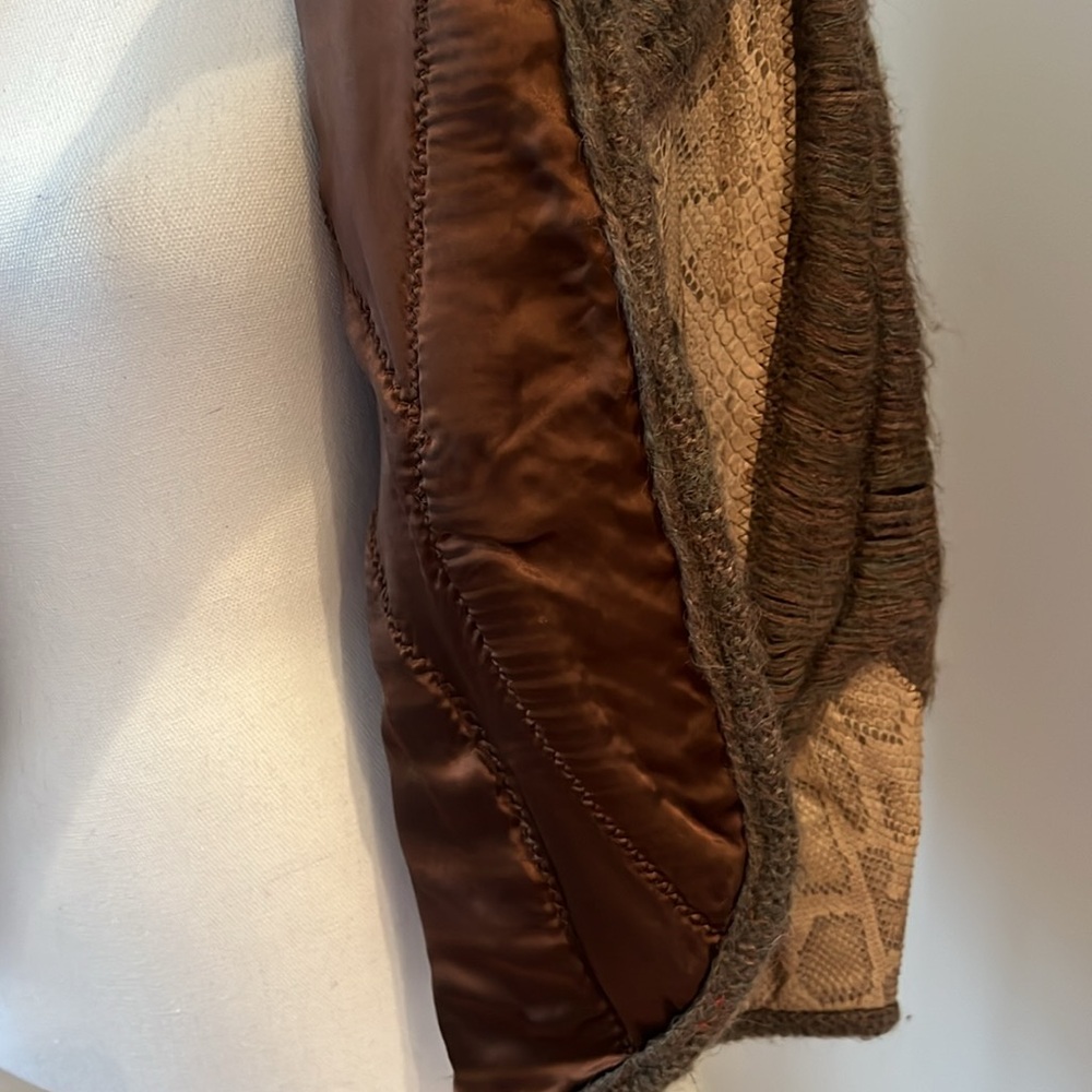 Brown Real Python Jacket With Knit 3/4 Sleeve - image 5